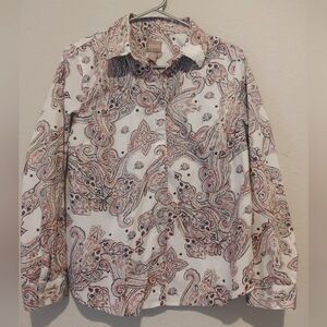 Chicos Shirt / Top Paisley Button Up Roll Tab Sleeve Blouse Size 1 = Medium 8